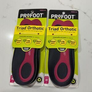 2 Pack ProFoot Triad Orthotic Womens 6-10 3-Zone Support Shoe Inserts Black Red